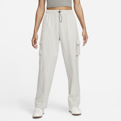 Shop Nike Sportswear Essential Women's High-rise Woven Cargo Pants In Light Iron Ore,white