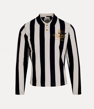 Shop Vivienne Westwood Long Sleeve Classic Polo Top In Black/cream