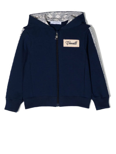 Roberto Cavalli Logo-patch Zip-up Hoodie In Blau