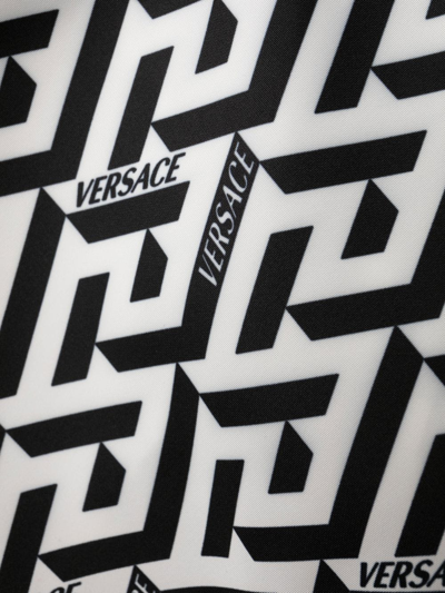 Shop Versace La Greca Swim Shorts In Weiss