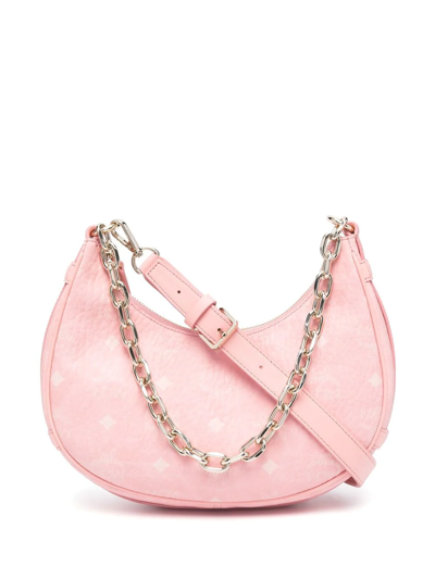 Shop Mcm Small Aren Crescent Shoulder Bag In Pink