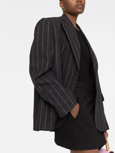 Shop Versace Shoulder-pads Logo-print Blazer In Grau