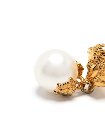 Shop Versace Pearl-drop Medusa-head Ring In Gold