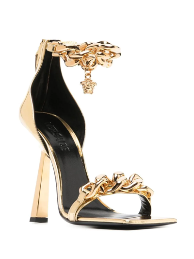 Shop Versace Medusa Chain Sandals In Gold