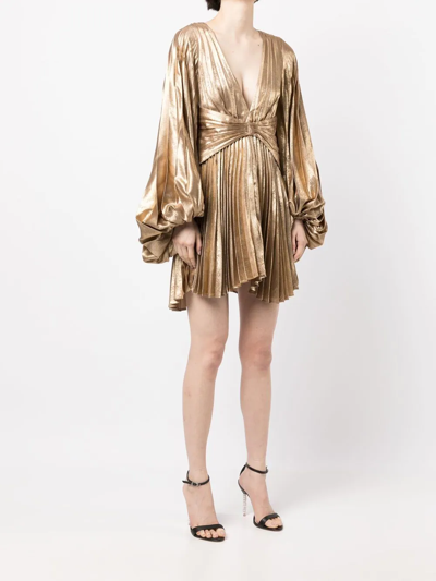 Shop Acler Geneva Pleated Mini Dress In Gold
