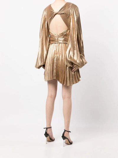 Shop Acler Geneva Pleated Mini Dress In Gold