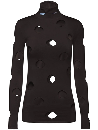 Shop Prada Cut-out High-neck Jumper In Black