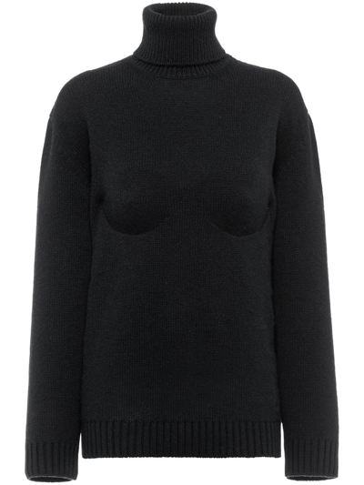 Prada Bustier Structure Turtleneck Jumper In Black