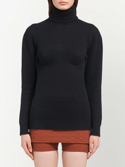 Prada Bustier Structure Turtleneck Jumper In Black