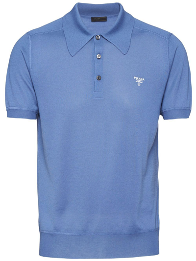 Shop Prada Cashmere Polo Shirt In Blue