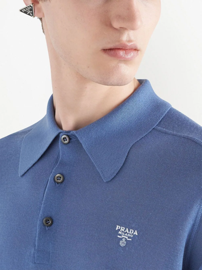 Shop Prada Cashmere Polo Shirt In Blue