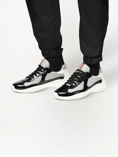 Prada Men's New America's Cup Leather Low-top Sneakers In Nero Bianco |  ModeSens