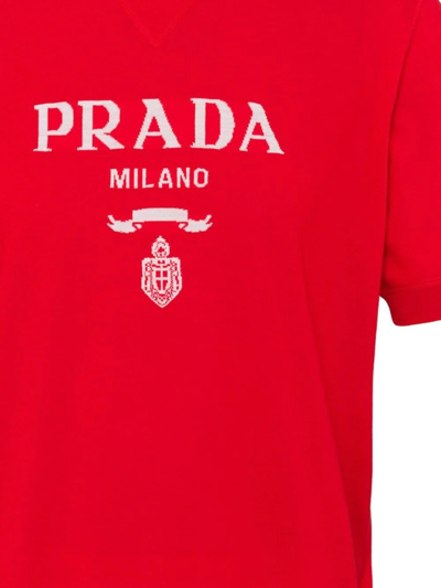 Shop Prada Intarsia Logo Knitted Top In Red