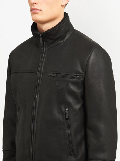 Shop Prada Sheepskin Bomber Jacket In Black