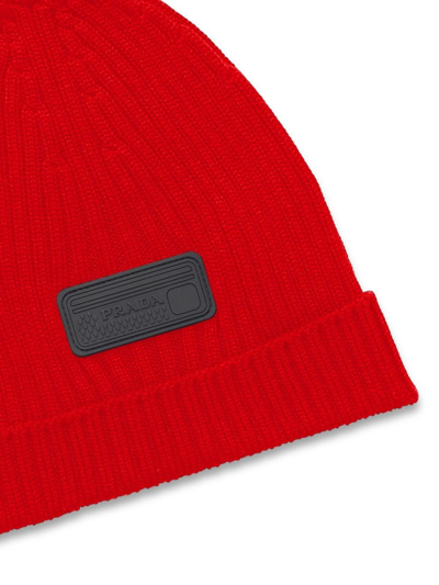 Shop Prada Logo-patch Beanie In Red