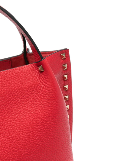 Shop Valentino Rockstud Leather Tote Bag In Red