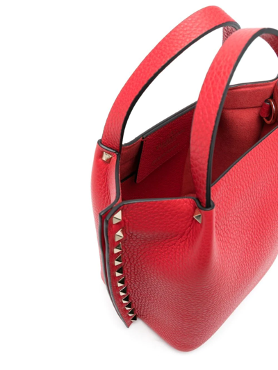 Shop Valentino Rockstud Leather Tote Bag In Red