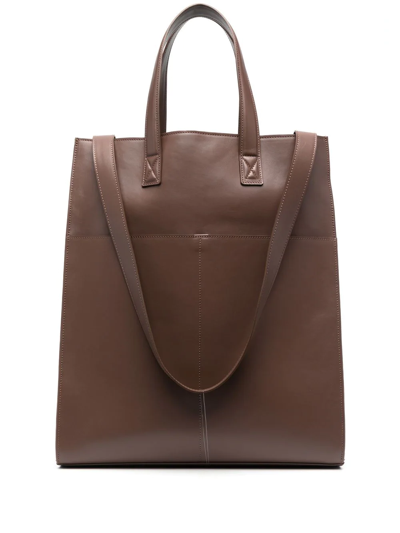 Shop Marsèll Large Rectangular Leather Tote Bag In Brown