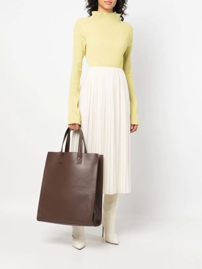 Shop Marsèll Large Rectangular Leather Tote Bag In Brown