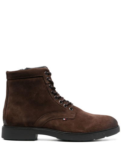 Shop Tommy Hilfiger Elevated Lace-up Suede Boots In Braun
