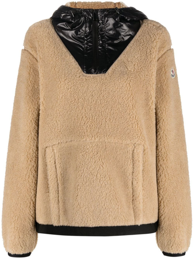 Shop Moncler Brushed-effect Panelled Hoodie In Nude