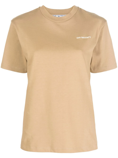 Shop Off-white Logo-print Cotton T-shirt In Brown