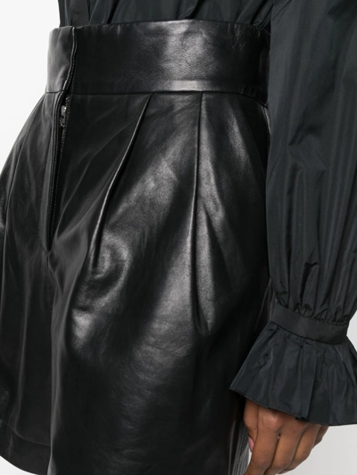 Shop Alberta Ferretti Pleated Leather Shorts In Schwarz