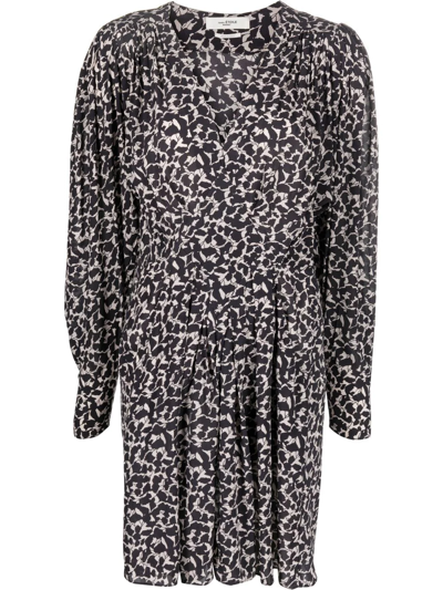 Isabel Marant Étoile Arone Floral Print Long Sleeve A-line Dress In Neutrals
