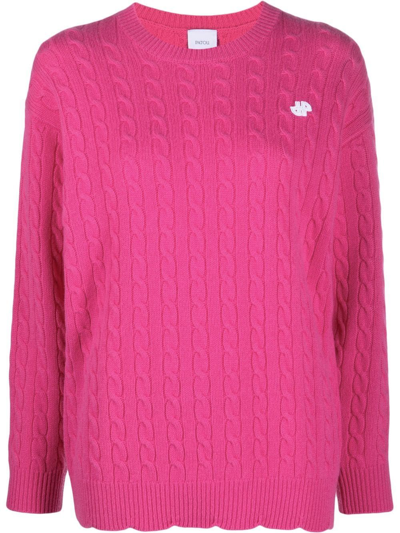 Shop Patou Logo-motif Cable-knit Jumper In Rosa