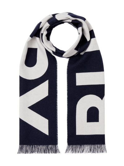 Shop Burberry Jacquard-logo Fringed Scarf In Blue