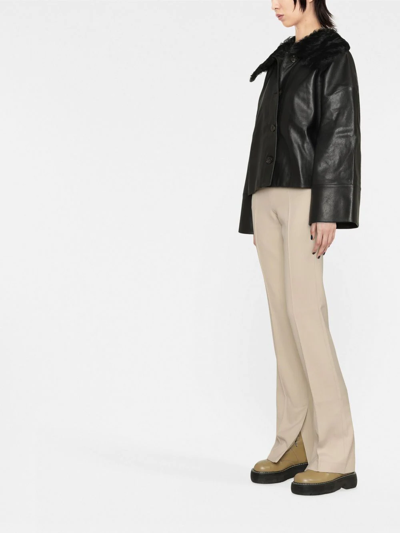Shop Totême Shearling Collar Leather Jacket In Black