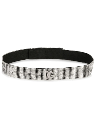 Shop Dolce & Gabbana Dg-logo Crystal Mesh Belt In Silver