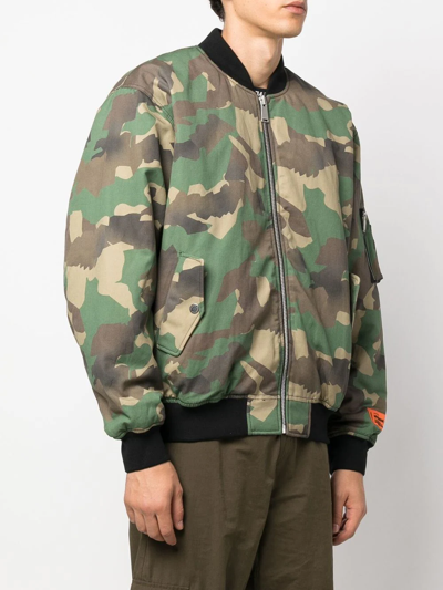 Shop Heron Preston Camouflage Print Bomber Jacket In Grün