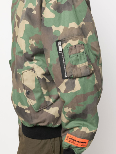 Shop Heron Preston Camouflage Print Bomber Jacket In Grün