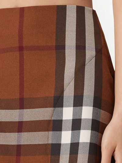 Shop Burberry Check-print Wool-blend Skirt In Brown