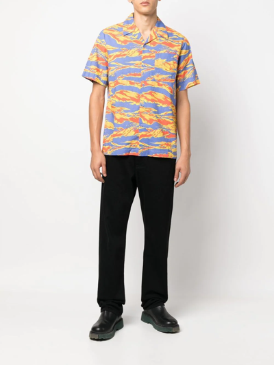 Shop Maharishi Graphic-print Camp-collar Shirt In Blau