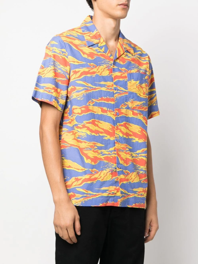Shop Maharishi Graphic-print Camp-collar Shirt In Blau