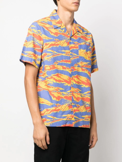 Maharishi Graphic-print Camp-collar Shirt In Blau