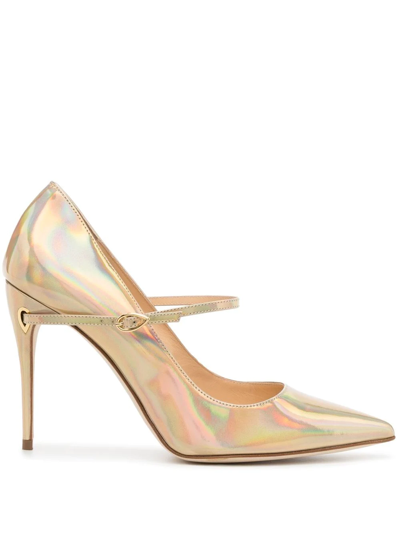 Shop Jennifer Chamandi Lorenzo 105mm Leather Pumps In Gold