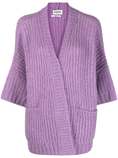 Shop Essentiel Antwerp Three-quarter Sleeve Mohair Cardigan In Violett
