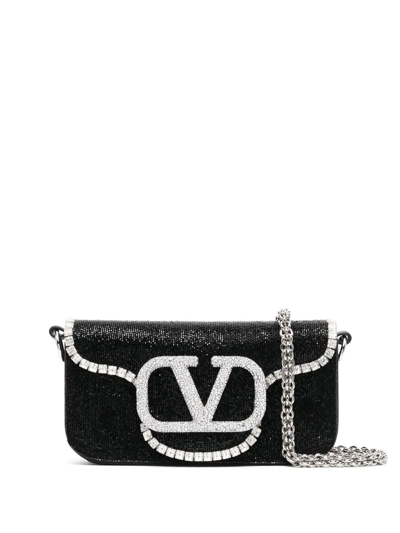 Valentino Small Locò Crystal Embellished Shoulder Bag Black