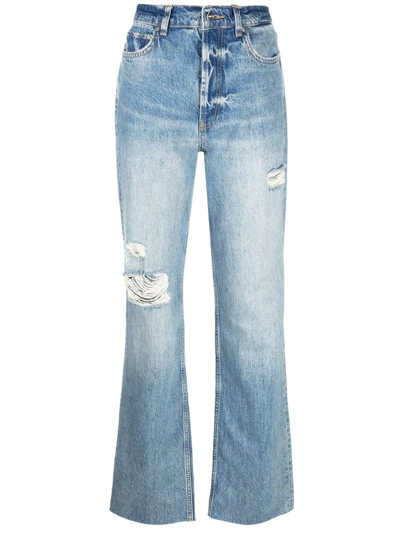 Shop Anine Bing Olsen Ripped Straight-leg Jeans In Blue