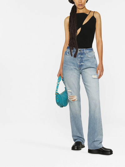 Shop Anine Bing Olsen Ripped Straight-leg Jeans In Blue