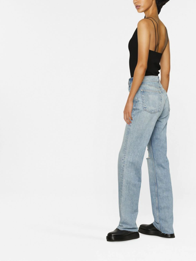 Shop Anine Bing Olsen Ripped Straight-leg Jeans In Blue