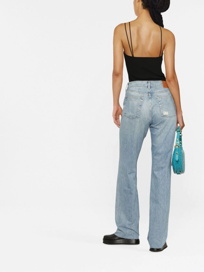Shop Anine Bing Olsen Ripped Straight-leg Jeans In Blue