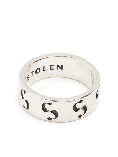 Shop Stolen Girlfriends Club Engraved-logo Narrow Ring In Silber