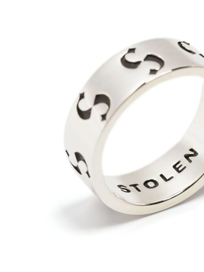 Shop Stolen Girlfriends Club Engraved-logo Narrow Ring In Silber