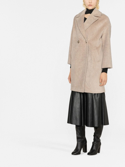 Blanca Vita Tuia Textured Double-breasted Coat In Nude