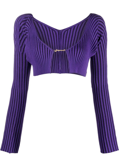 Shop Jacquemus La Maille Pralu Cropped Cardigan In Violett