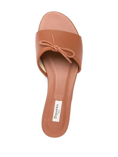 Shop Repetto Suede Bow-detail Sandals In Braun
